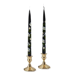 Chefanie Black Floral Painted Tapers (2)| Candles