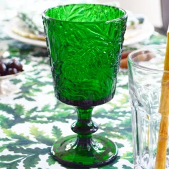 Chefanie Green Embossed Stem Glasses (4)| Glassware