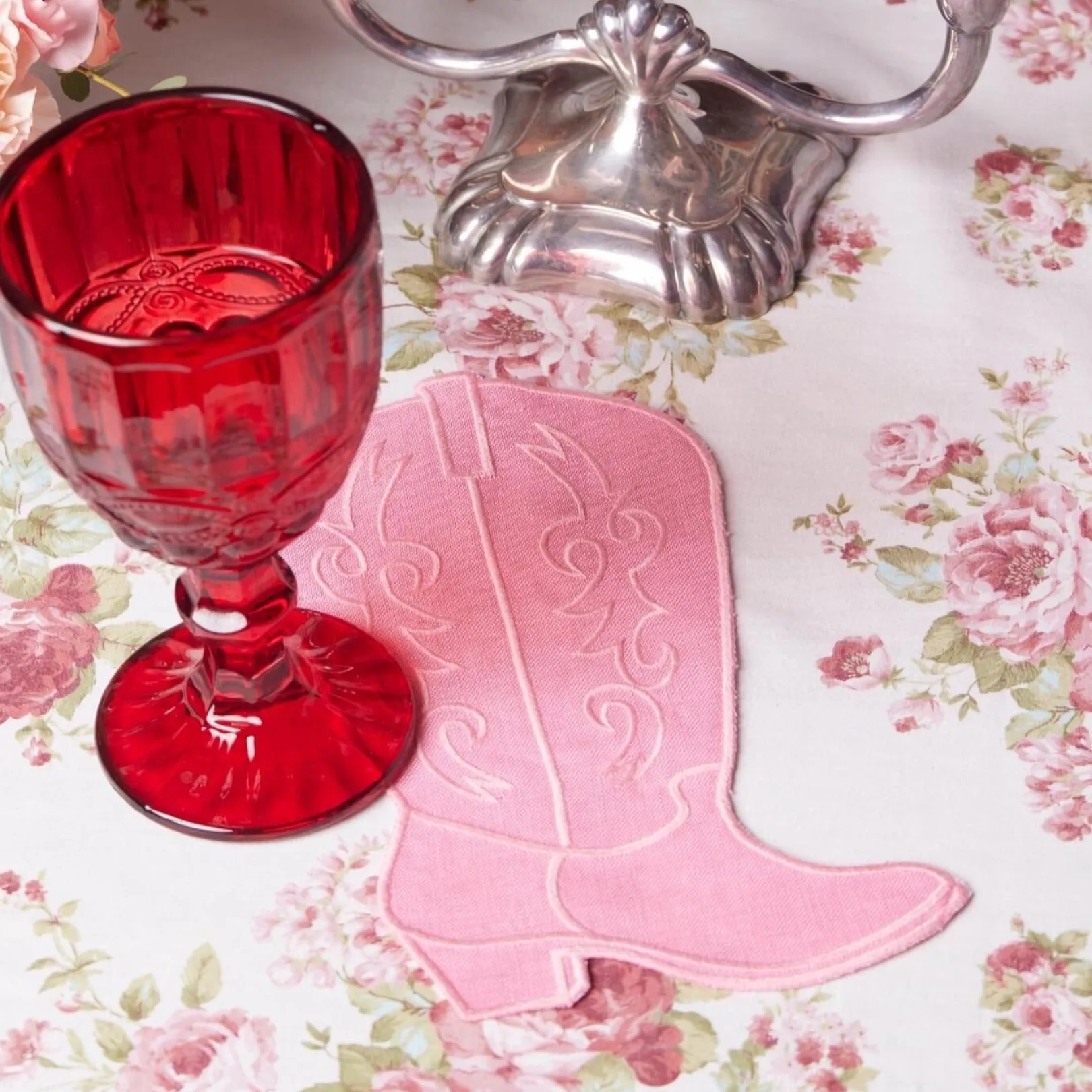 Chefanie Pink Cowboy Boot Cocktail Napkins (4)| Cocktail Napkins