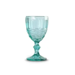 Chefanie Teal Embossed Stem Glasses (4)| Glassware
