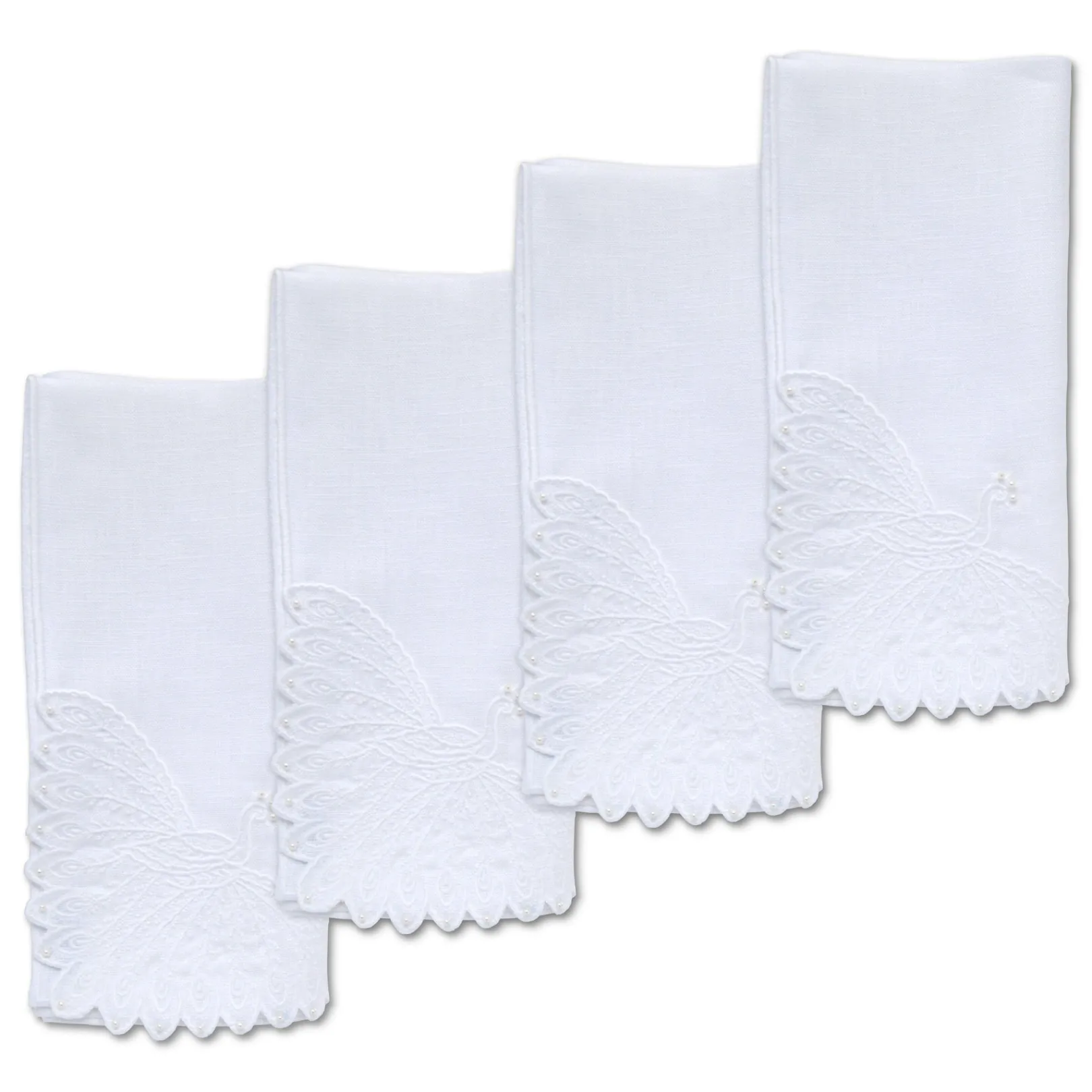 Chefanie White Peacock Dinner Napkins (4)| Dinner Napkins